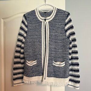 Talbots Blue and White Nautical Cardigan Sweater